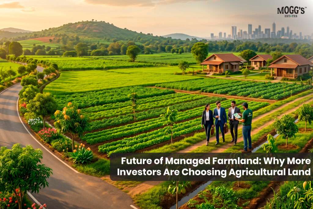 Managed farmland near Bangalore with plantation and green agricultural landscape