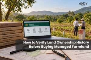 How to verify land ownership history before buying managed farmland in Karnataka