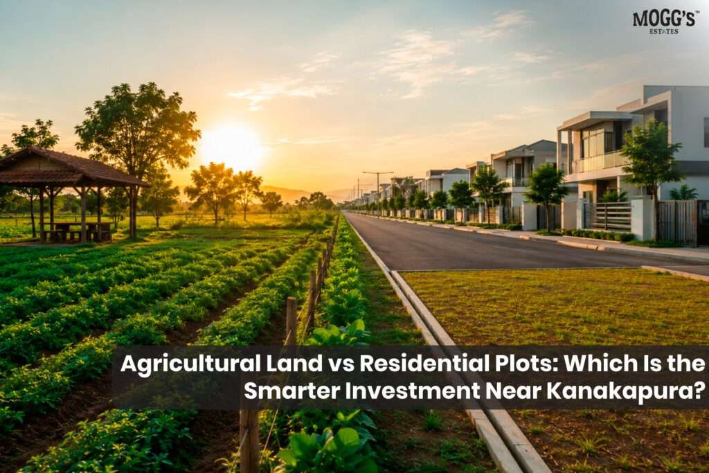 Agricultural land vs residential plots near Kanakapura with green farmland and open spaces