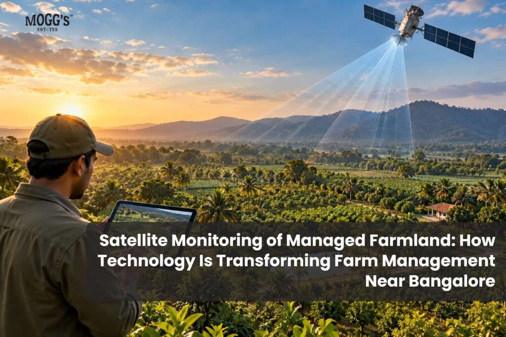 Satellite monitoring of managed farmland with a farmer tracking crop health using a tablet