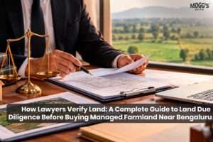 Lawyer reviewing land documents for property verification